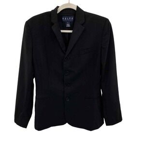Ralph Lauren Blue Label Blazer Jacket womens 8 Black Wool Pockets Lined